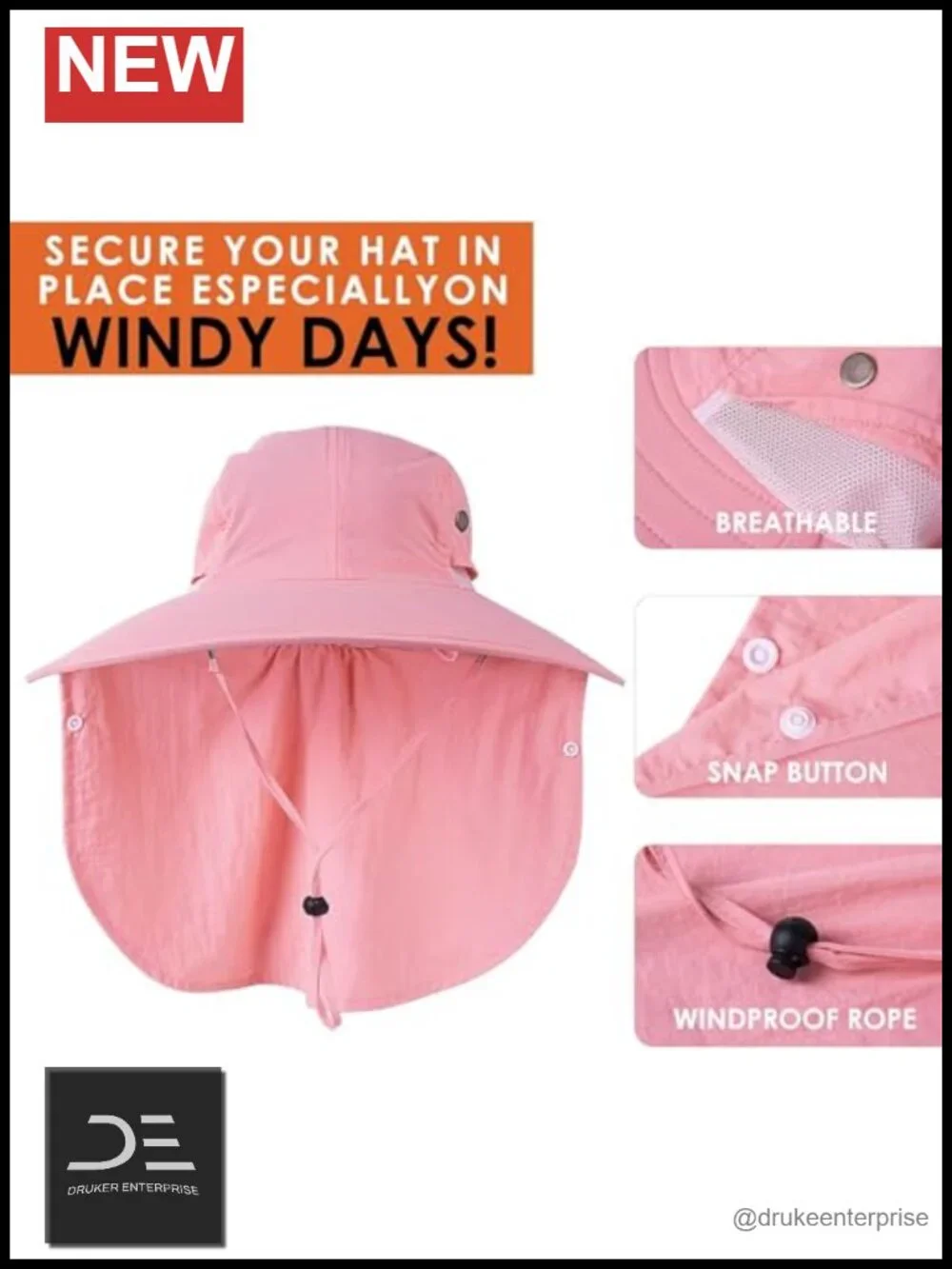 UPF 50+ Wide Brim Fishing Sun Hat with Face Cover Neck Flap Waterproof Nylon